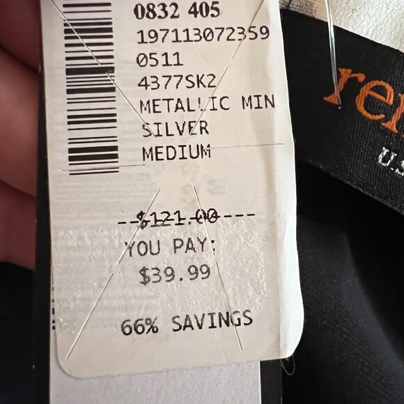 Reneec. Metallic Silver Mini Skirt with slit - Size Medium NWT - Picture 9 of 9